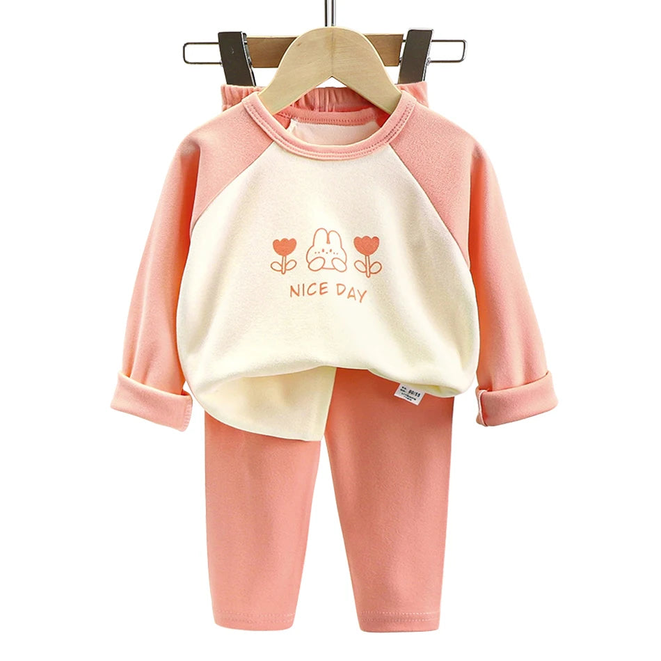 Boys Girls Warm Lined Children Sleepwear Autumn Winter Soft Fleece Pajamas Set Kids Comfortable and Cozy Homewear Outfit Clothes
