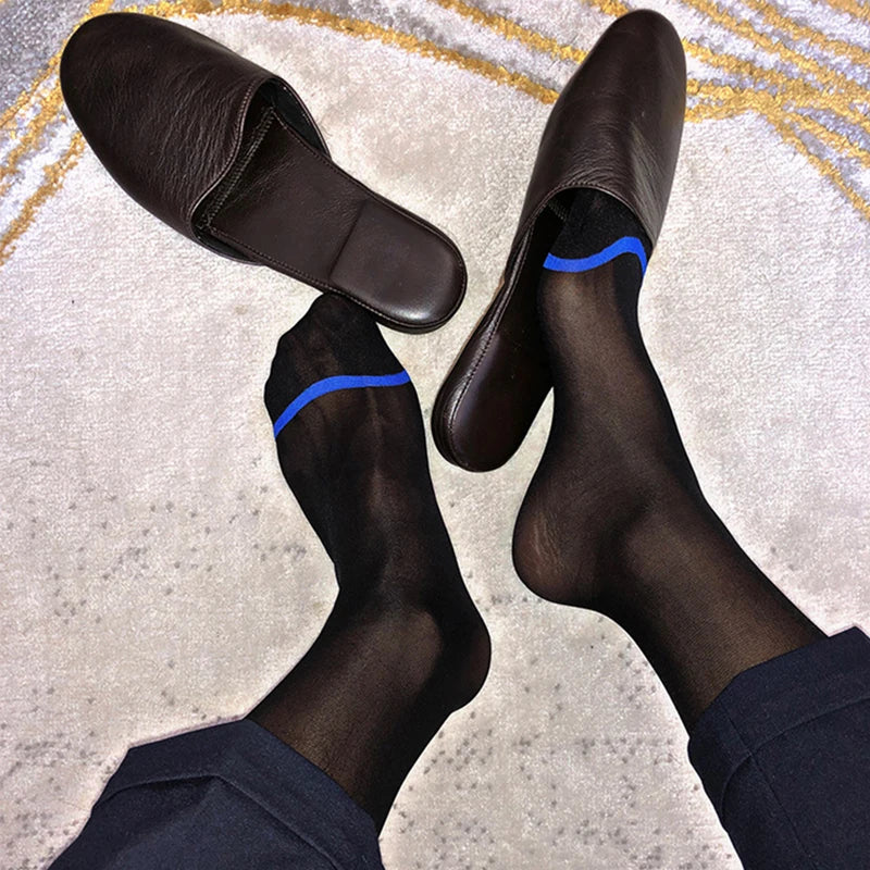 CLEVER-MENMODE Male Sockings Gifts Sheer Socks Exotic Formal Wear Ultra Thin Socks Men Sexy Transparent Business Socks