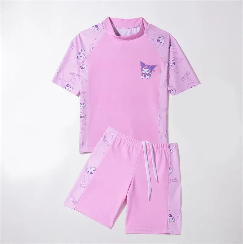 2025 Pool Sports Children Swimsuits Cartoon Short Sleeve Summer Beachwear Girls Swimsuit Kids Bikinis