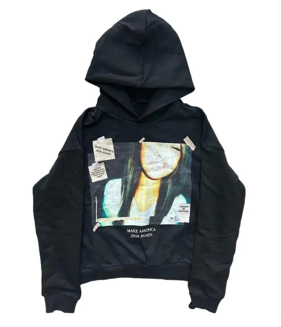 2025 American retro personalized hoodie trendy sports sweatshirt Y2K letter pattern printed hooded sweatshirt street wear