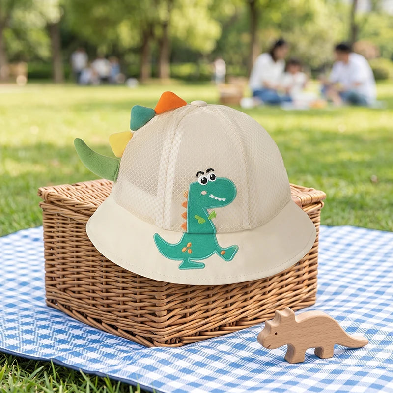 Kids Mesh Hat Boys Sun Protection Cap 3D Dinosaur Girls Breathable Bucket Hat for 1-4Y Children Summer Outdoor Play