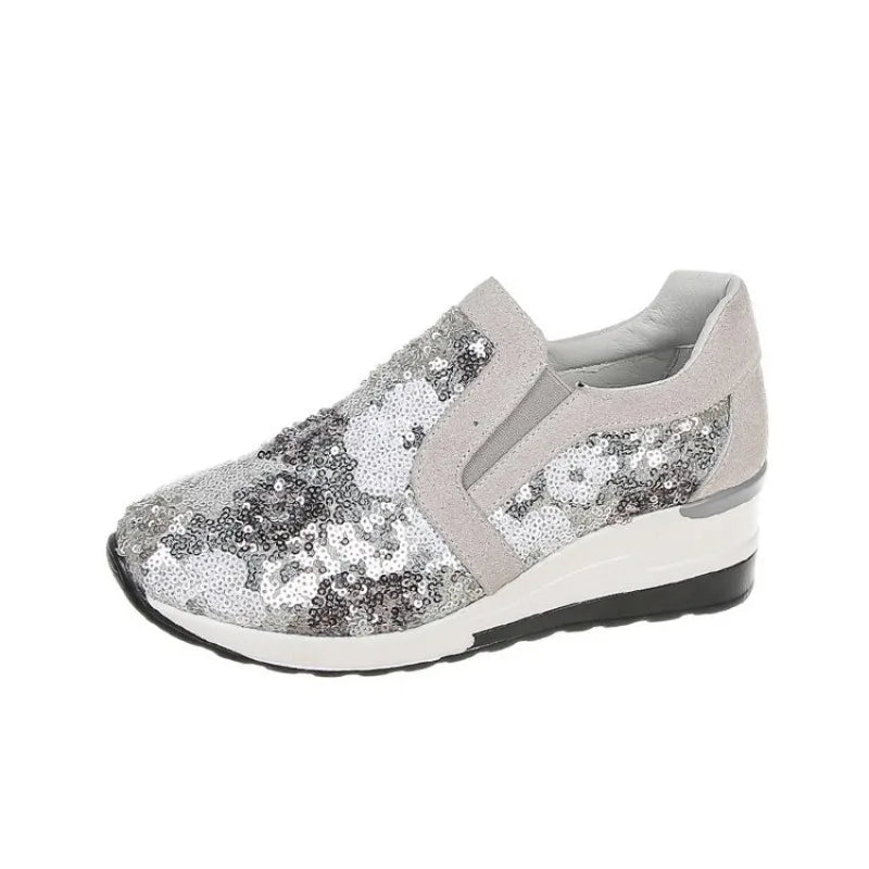 Women's Wedge Sneakers 2026 Spring Autumn Versatile Casual Sequin Design Breathable Casual Thick Sole Women's Vulcanized Shoes