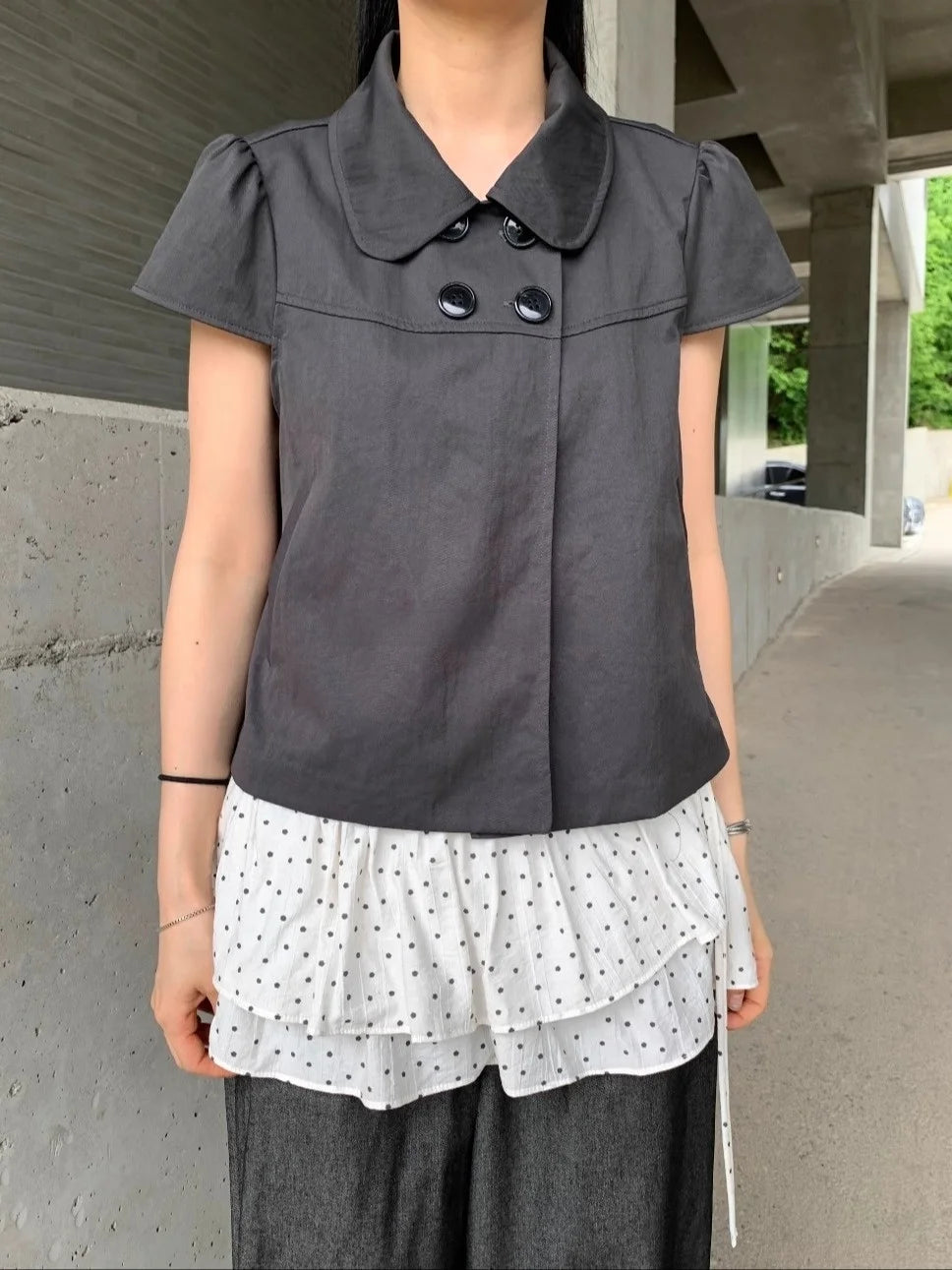 Casual Sle ort Sve irt Vintage Doll Collar Four Buttons Girl Feeling SEI Japanese Sle Summer Top Women's Faion