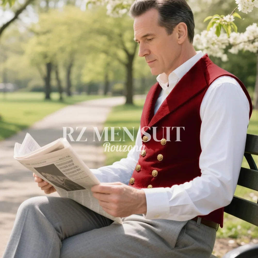 Mens Velvet Suit Vest Retro Lapel Double Breasted Tuxedo Vests Victorian Formal Waistcoat chaleco hombre