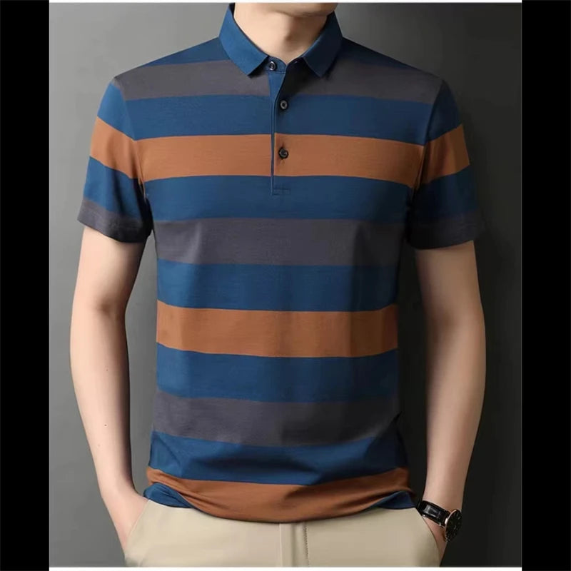 Retro Stripe Graphic Polo Shirts For Men Simple Fashion Daily Wear 3D Printed Father Polo Shirt Casual Breathable Oversized Tops