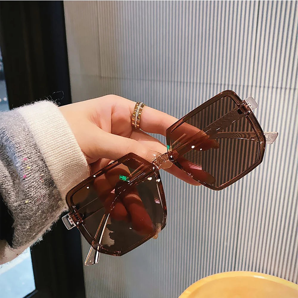 Vintage Women Large Frame Square Sunglasses Men Luxury Sun Glasses Brand Design Trendy Eye Glasses UV400 Shades Driving Goggle