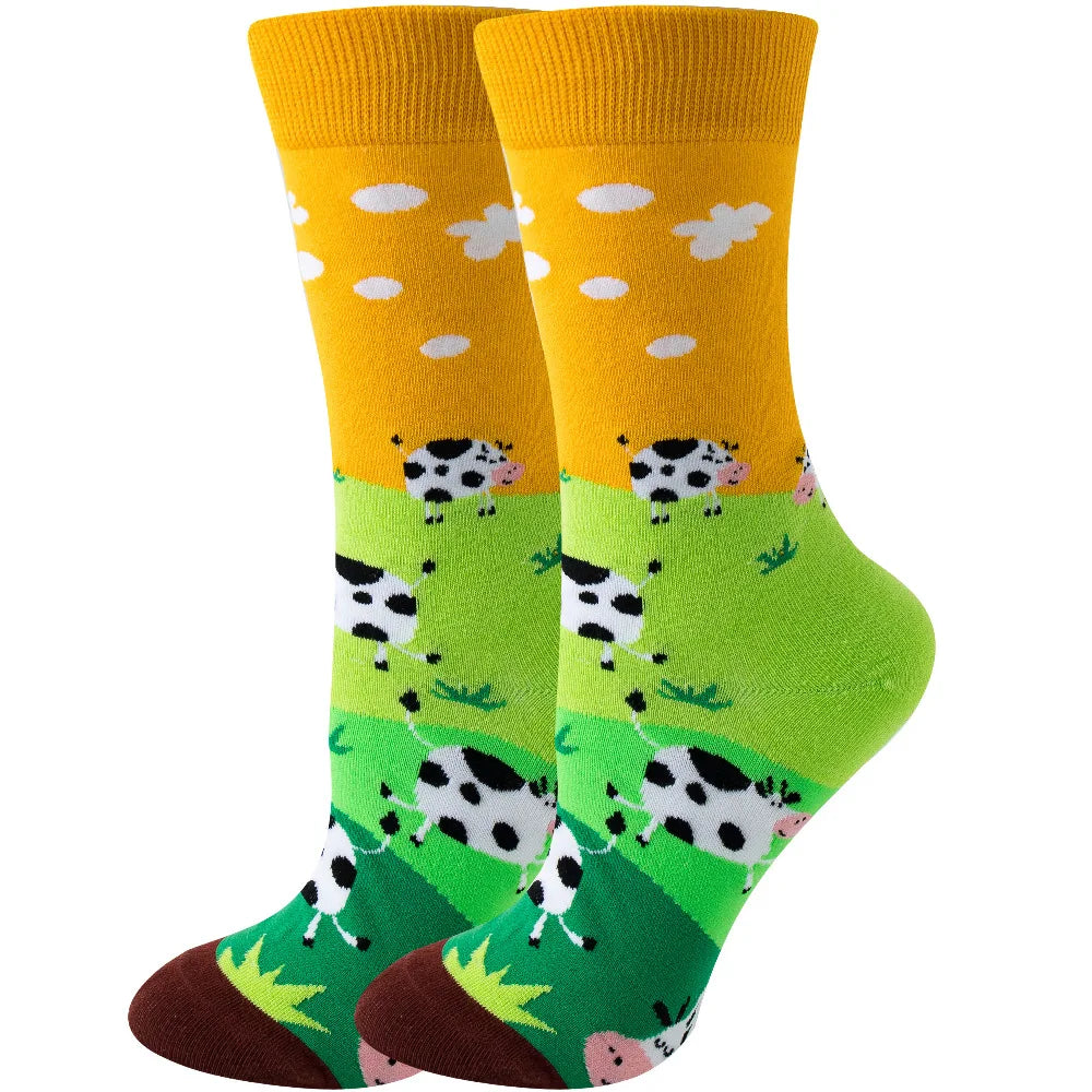 Cute Women Socks Cartoon Animal Food Fruit Socks Kawaii Funny Trendy Socks Happy Harajuku Casual Autumn Spring Stocking