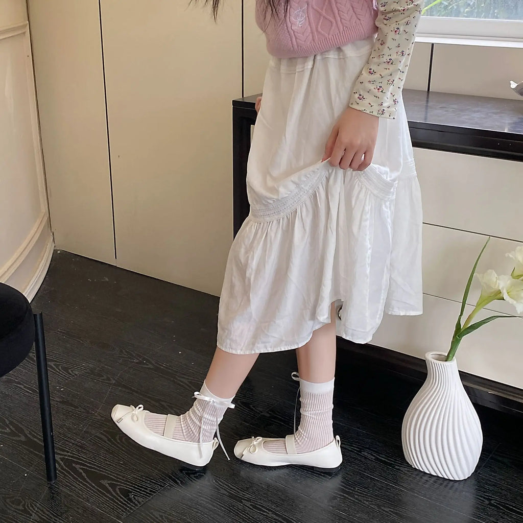 Women's Socks Spring Summer New Boneless Socks  Side Ribbon Bow Ribbon Vertical Thin Breathable Midtube Pile Sock Simple Fashion