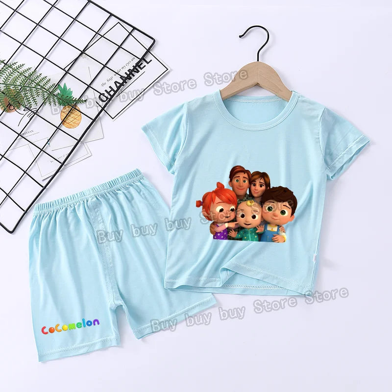 Cocomelons Pajamas Suit Kids Boys Girls Nighty Wears Cool Summer Loungewear Short Sleeve T-shirt Shorts 2pcs Soft Birthday Gift