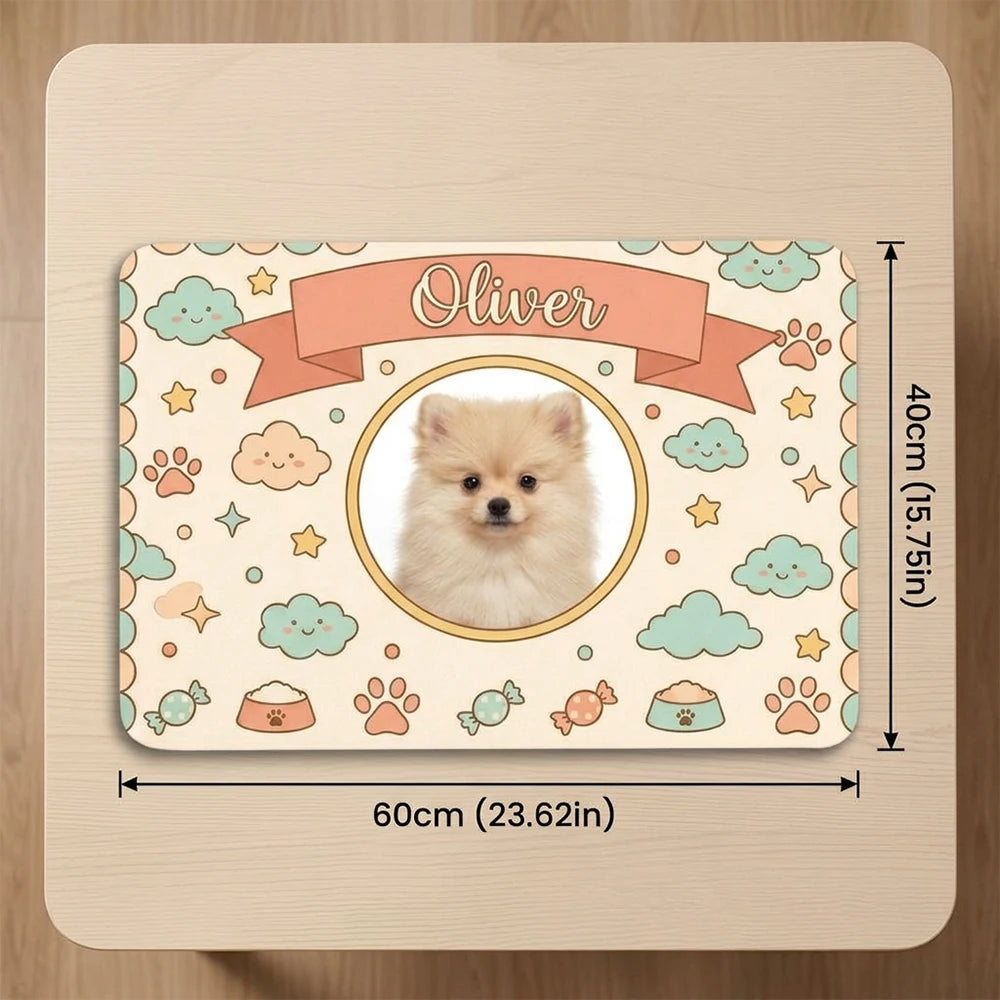 1PC Personalized Cute Cartoon Pet Feeding Mat,Custom Photo & Name,Easy Clean,Pet Feeding Station,Home Decoration,Puppy Gift