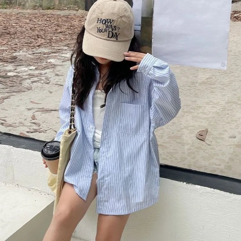 Kids Striped Shirt 2026 Spring New Korean Style Designer Loose Fit Casual Outerwear Top Trendy