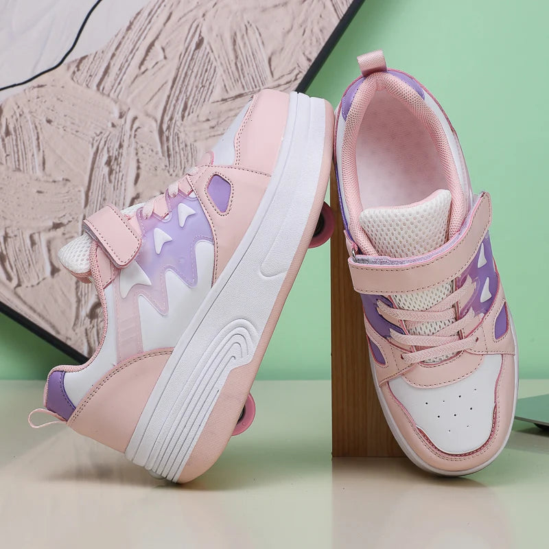 Childrens Roller Skates Shoes Sport Sneakers Breathable Parkour Two Wheel Detachable Sliding Style Sports Boys Girls Kids Shoes