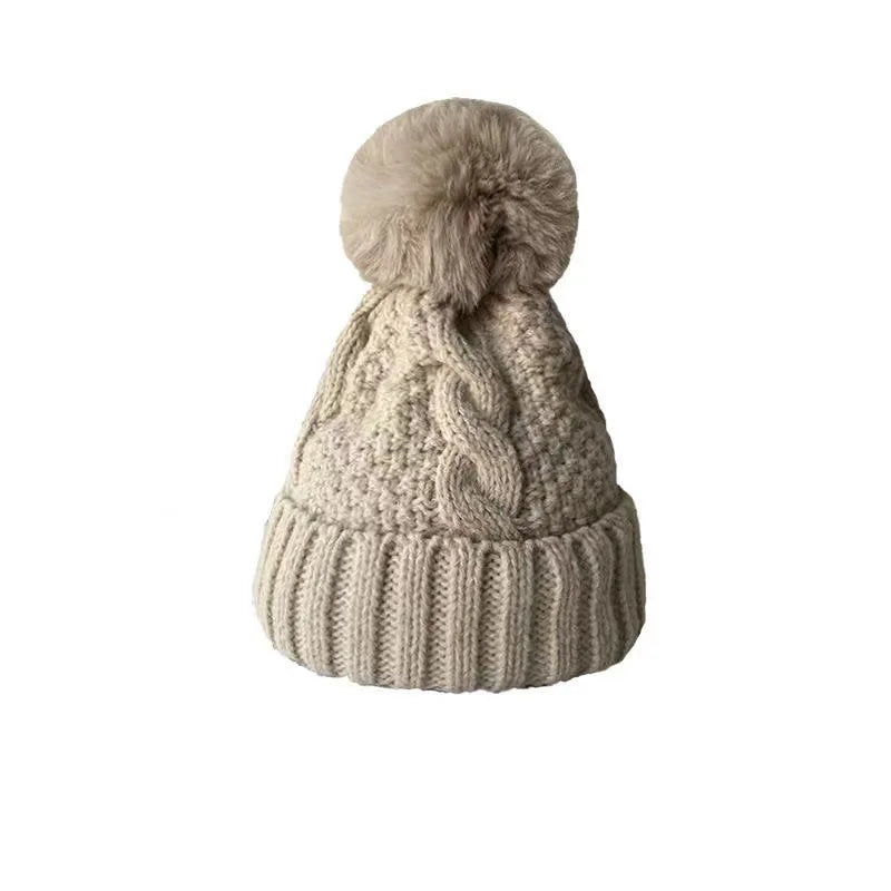 Women's Hats Autumn And Winter Thick Warm Fleece Yarn Hat Solid Color Knitted Hat Versatile Winter Thermal Knitted Hat Fashion