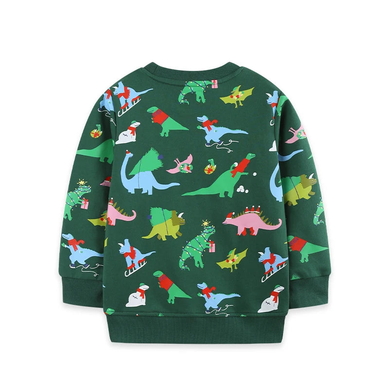 26 Autumn New Kids' Sweatshirt European Style Christmas Dinosaur Print Boys' Long Sleeve Base Layer