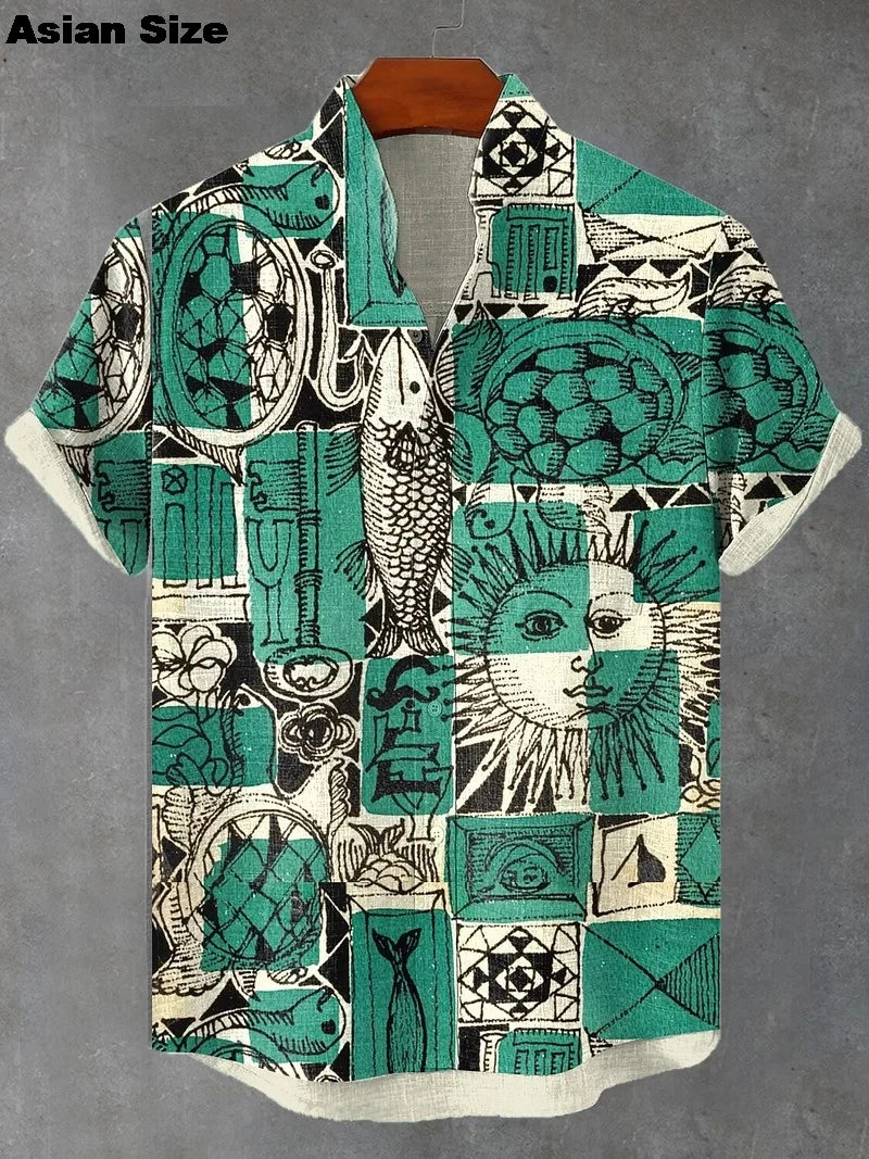2025 Men's Cat Graphics Shirts Short Sleeved Button Down Lapel Shirt For Summer Funny Tops Vacation Casual Hawaiian Shirts