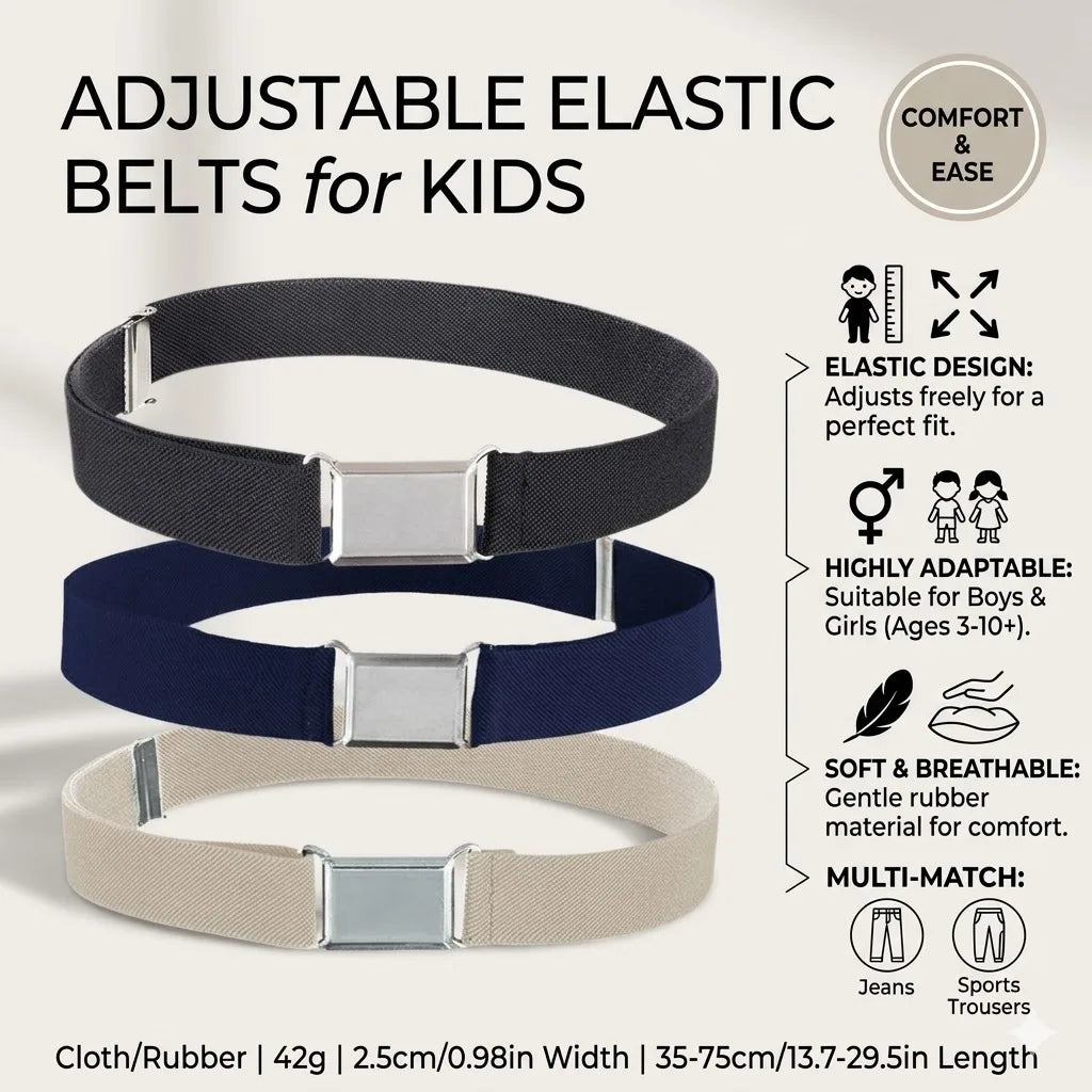 Kids Elastic Belt Adjustable Waistband Solid Color Stretch Cloth Belts for Boys Girls Unisex Casual Pants Waist Strap 3-10 Years