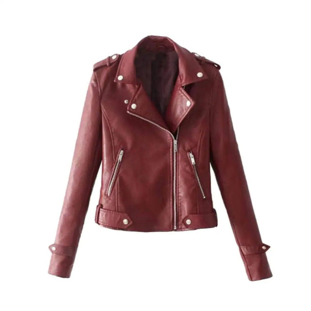 Women Faux Leather Jackets Casual Solid Color Lapel Button Lady Clothings Zip Up Slim Fit Comfortable Women's Winter Down Jacket