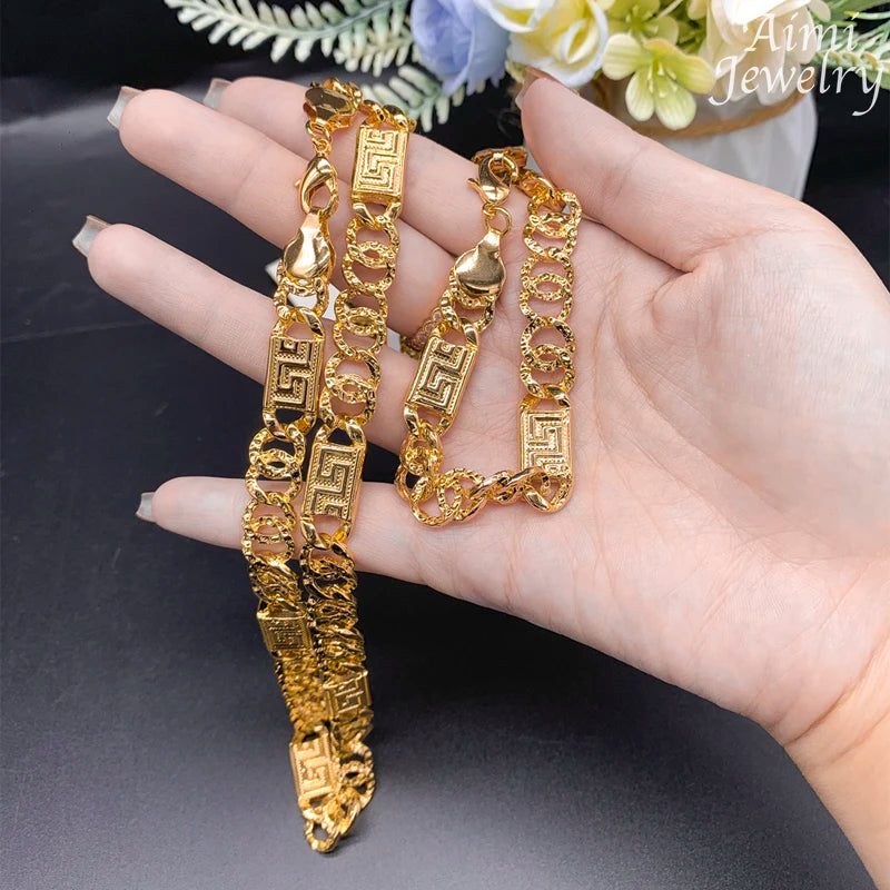 Trendy Jewelry Set for Men Women Hip Hop Necklace Bracelet Dubai Gold Plated Fashion Personalized Jewellery for Party Gifts