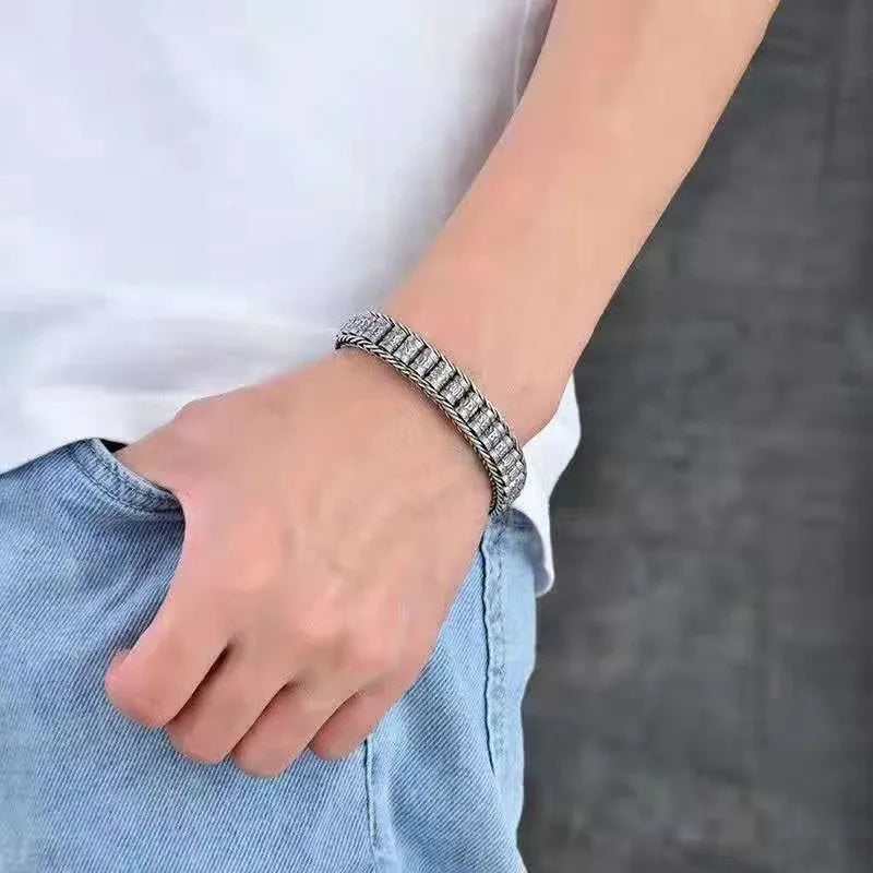 925 Sterling Silver Bracelet Vintage Men Bracelet for Man Women Fashion Simple Engagement Wedding Jewelry Gifts High Quality