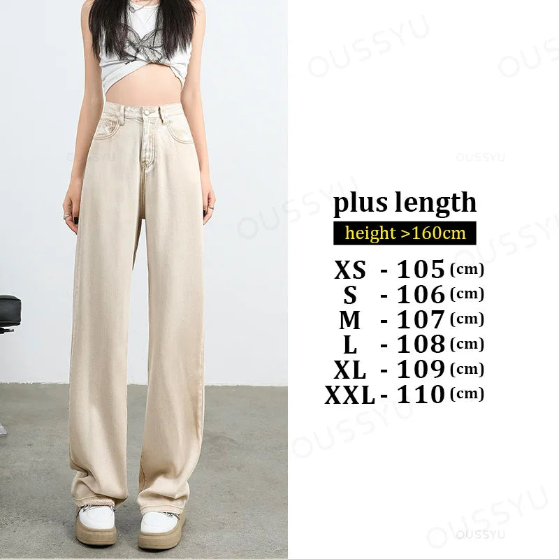 Summer Soft Lyocell Fabric Woman Jeans Loose Wide Leg Straight High Waisted Thin Pant Fashion Comfort Pink Casual Trousers