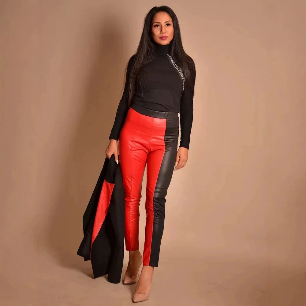 Women's Casual Leather Pants Sexy Splice High Waist Casual Trousers Club Party Costume