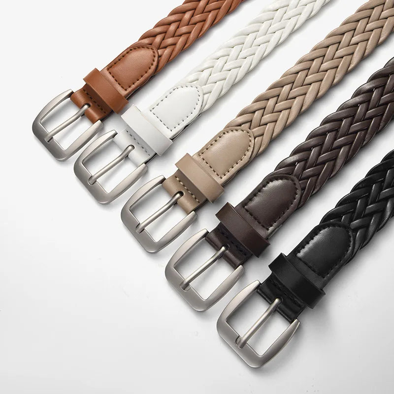 SimpleTrendy Braided Women’s Belt  Minimalist Retro Slim Waist Belt Casual and Versatile Jeans Belts with Buckle for Women