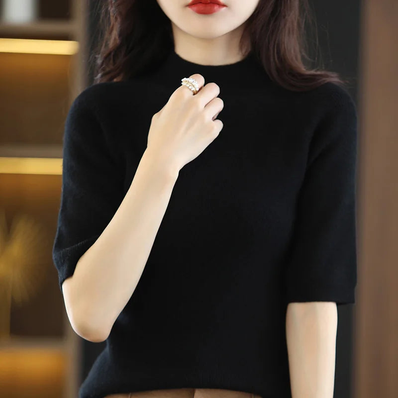Summer Cashmere Sweater  Women Solid Short Sleeve  Pullovers Jumper Knitted Sweaters