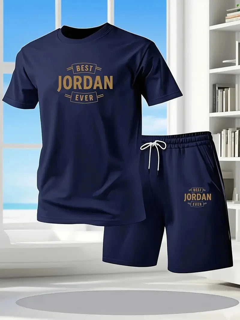 New Summer Fitness Sportswear for Men, Short-Sleeved T-Shirt and Shorts Two-Piece Set, Breathable and Quick-Drying Casual Wear.