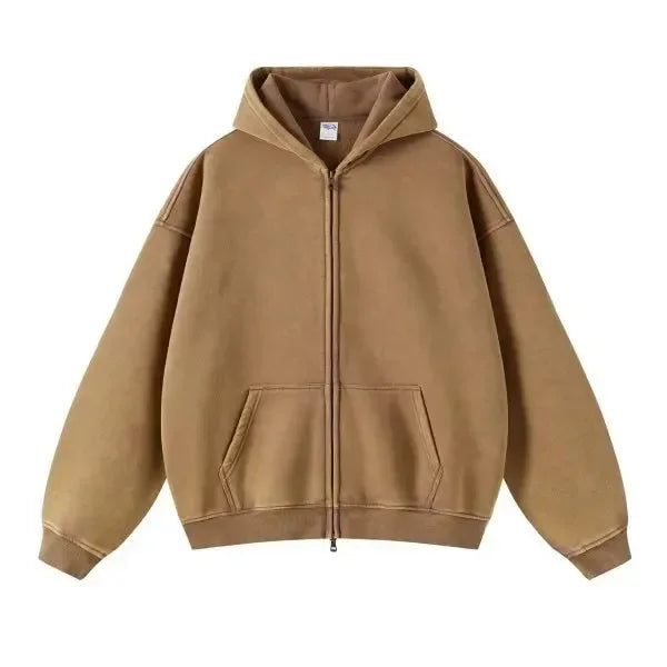 DAVIDSHAO Hoodies Oversized Unisex Acid Wash Hoodie EU US Size 350g Heavyweight Fleece Vintage Sweatshirt Men Women Streetwear