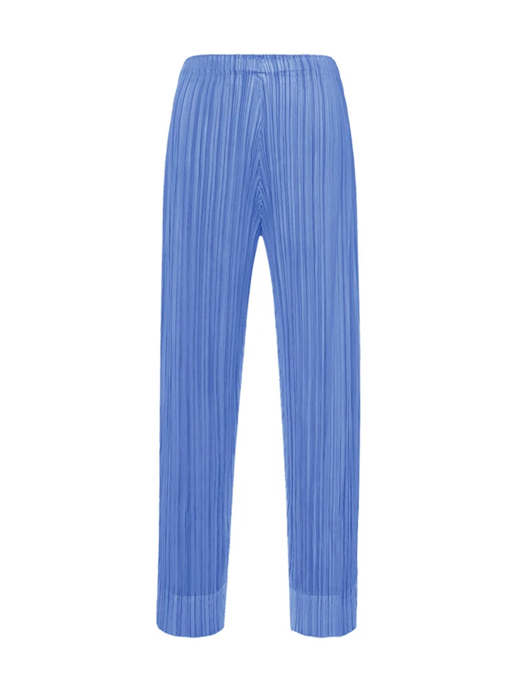 Miyake Pleated Simple Casual Ankle-Length Pants Spring Summer Autumn Pencil Pants Korean Fashion Women Basics Trousers In Stock