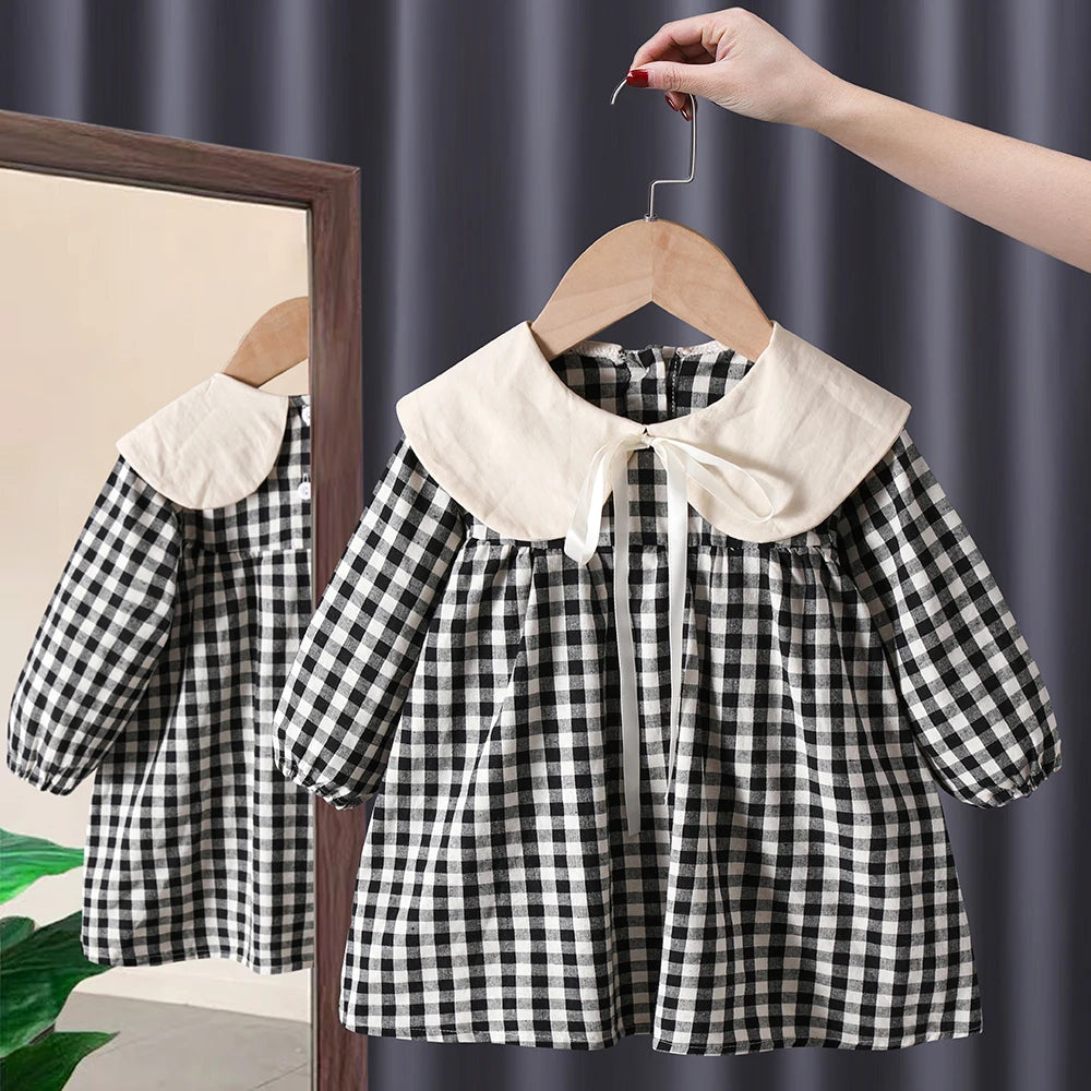 Spring toddler children  Girls' Clothing Korean Retro Dress costume For kids Girls' Clothes 1 2 3 4 5 6 T Birthday Plaid Dress