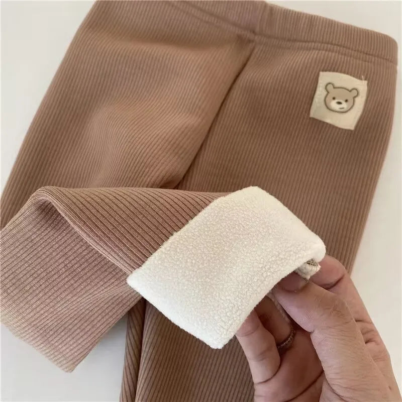 Kids Boys Pants Autumn Winter Thick Warm Girls Leggings Solid Color Children's Pant Kids Clothes