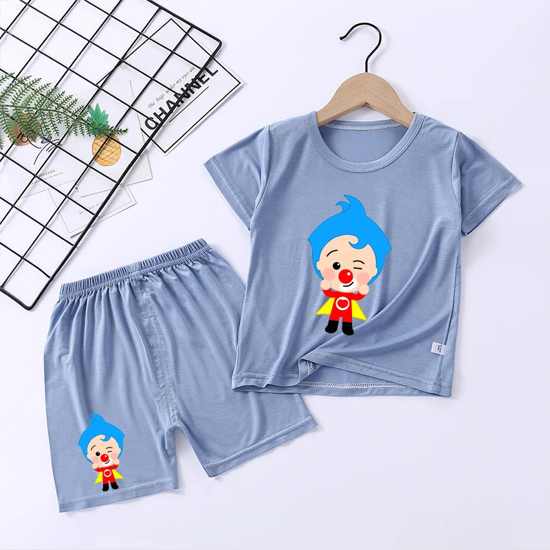Plims Clown Children Pajamas Home Clothing Sets Kids T-shirt Pants Suit Cartoon Anime Low-waisted Boys Summer Nightshirt Clothes