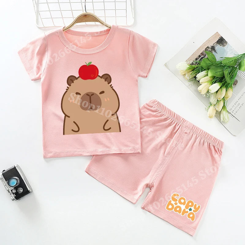 Capybara Kids Pajamas Shorts Set Summer New Capibara Home Clothes Boys Girls Anime Nightwear Pants Children Short Sleeve Gift