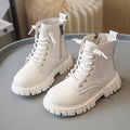 Spring Autumn Girls Fashion Ankle Boots School Kids Leather Boots Thick Bottom Non-slip Children's Causal Boots Black White