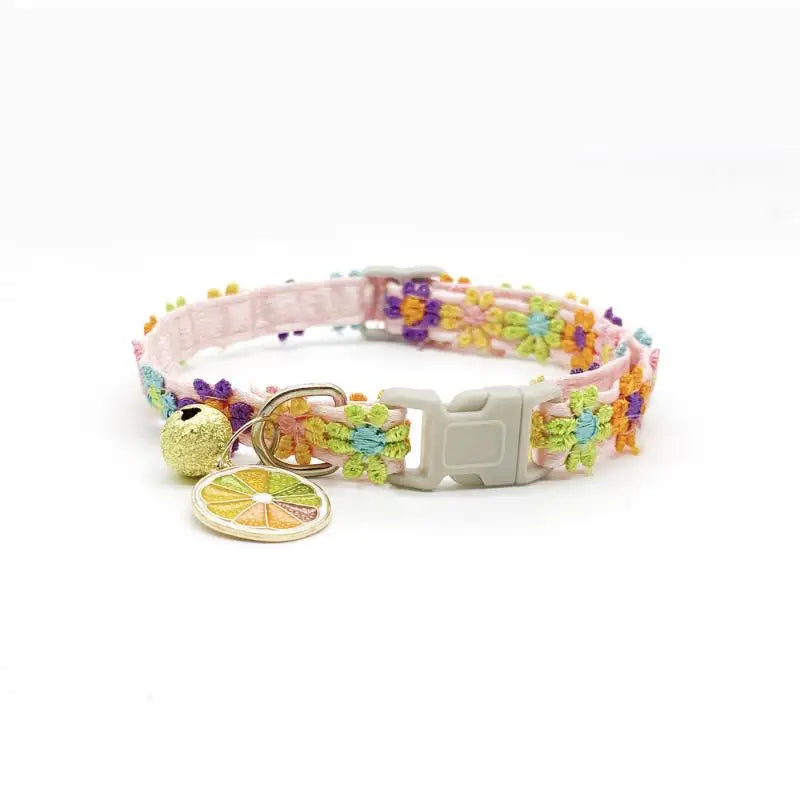 Pet Necklace Colorful Lace Flower Cat Collar Puppy Accessories Collar Bell Neck Cat Collar Adjustable Soft Durable Safe