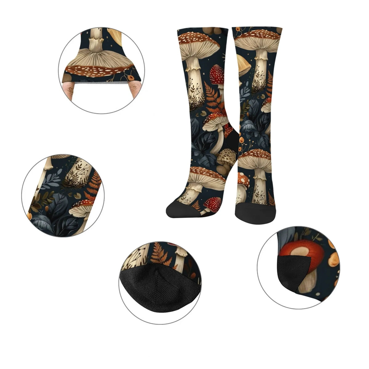 Retro Fantasy Style Mushroom Men's Socks Unisex Novelty Funny Sports Socks Comfortable Breathable Non-slip Casual Socks Gifts