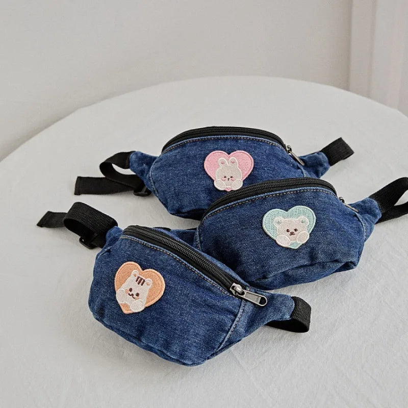 Denim Waist Bag for Kids Fashion Fanny Pack for Little Boy Girls Children's Bum Bag Lightweight Chest Bag Cool Shoulder Bags
