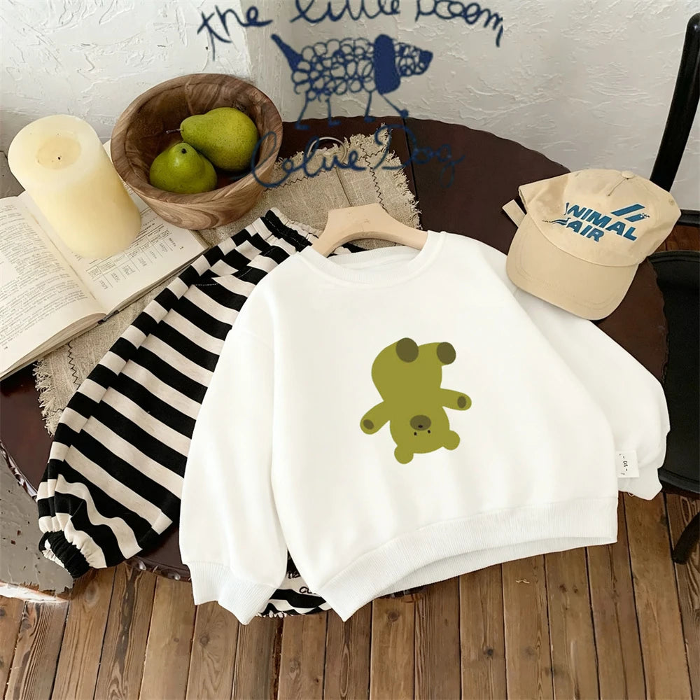 New Cute Sweatshirts Kids Casual Loose Clothes Children Fashion Crewneck Hoodie Cartoon Printed Long Sleeve Thin Simple Tops