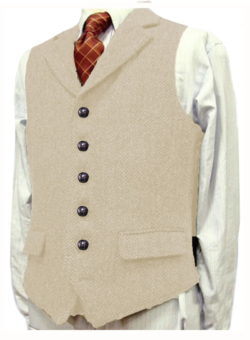 Men Vest With Lapel Boutique Herringbone Wool Tweed Slim Fit Waistcoat Casual Formal Business Wedding Daily Men Suit Vest