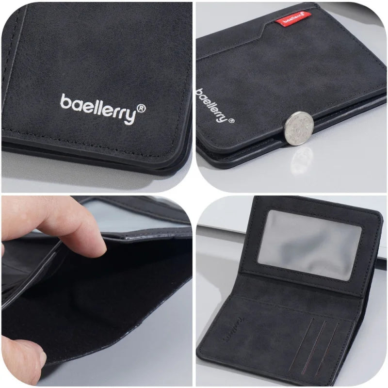 New Casual Two-Fold Men'S Wallet, Matte Pu Card Holder, Simple Vertical ID Card Case, Small Money Clip For Men