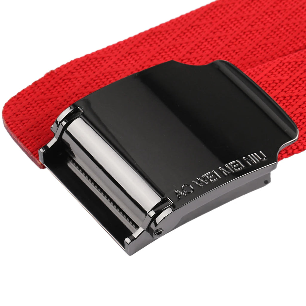 Black Automatic Buckle Red Nylon Belt Male Belt Mens Waist Canvas Belts Long Waistband For Jeans Pants Daily Wear