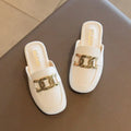 Children Sandals for Girls 2024 Summer New Girls Covered Toes Flat Leather Slippers Casual Lazy Metal Korean Kids Fashion Flats