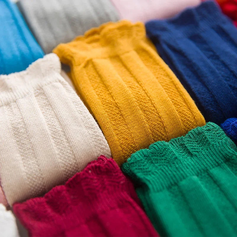 New Spring Autumn Baby Girls Cotton Knee High Socks Kids Girl Long Socks Toddler Double Needle Socks