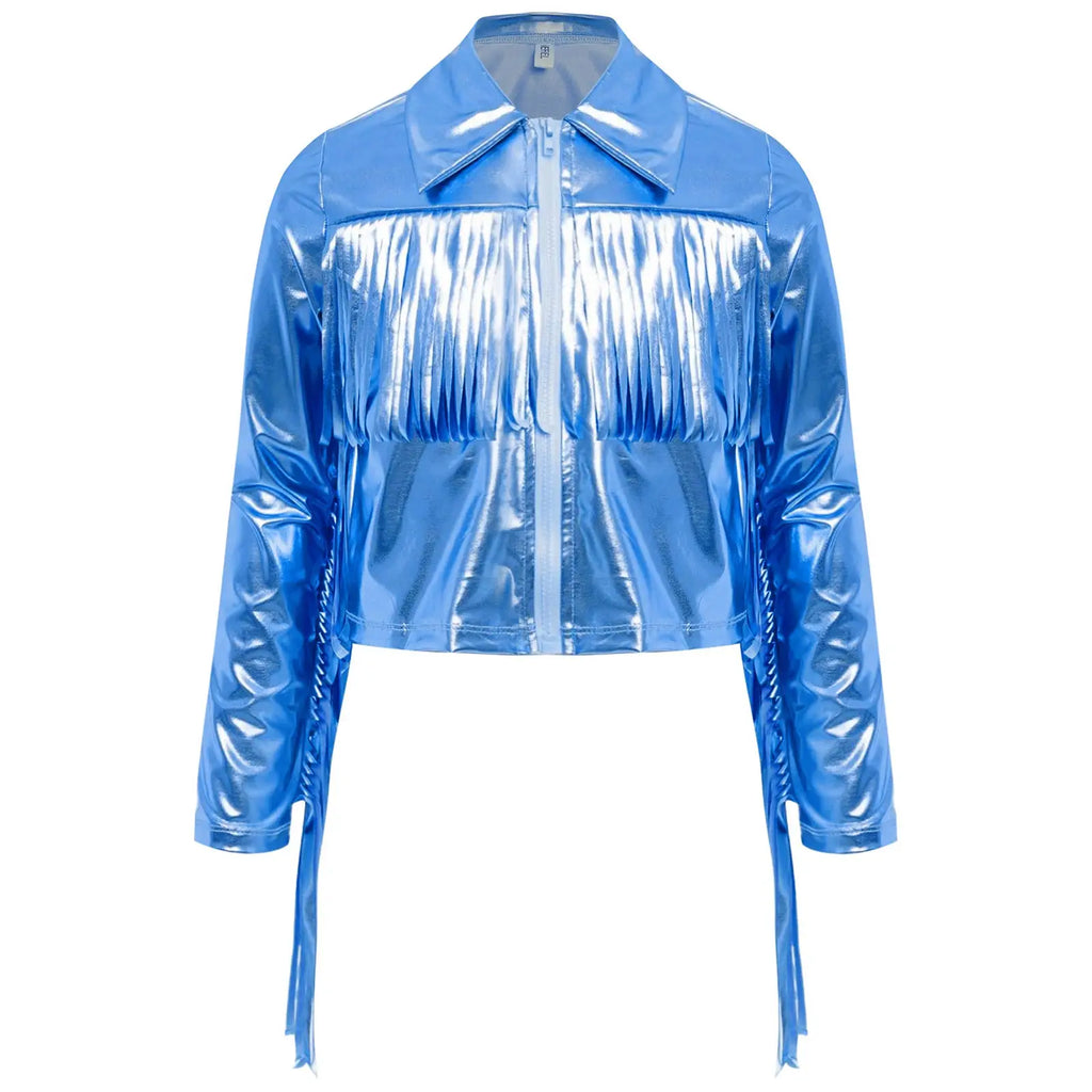 Kids Girls Long Sleeve Casual Sports Bomber Jackets Jazz Hip-hop Street Dance Costume Boys Shiny Metallic Baseball Outwear Coats