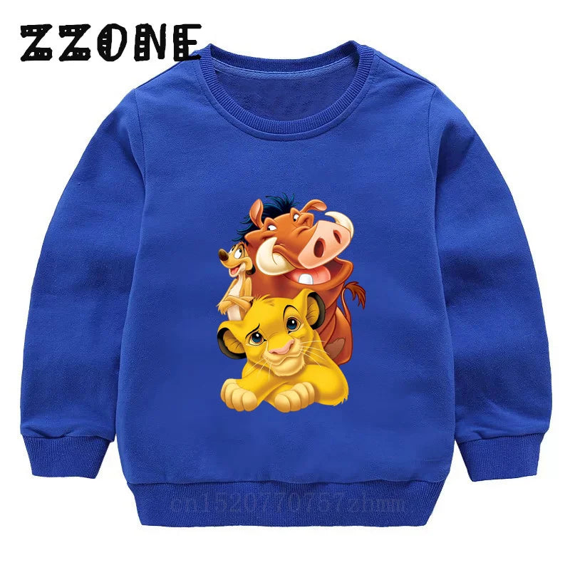 Kids Sweatshirts The Lion King Cute Simba Print Cartoon Children Hoodies Autumn Baby Pullover Outwear Tops Girls Boys Clothes