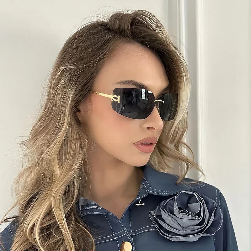 Women Sunglasses Fashion Rimless Rectangle Sunglasses for Women Luxury Design Trendy Frameless Sun Glasses Female UV400