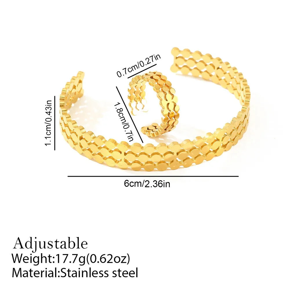 2pc Jewelry Set Bracelet Ring Four-bladed Grass Circular Hollow Bracelets High-end Stainless Steel for Women Man African Jewelry