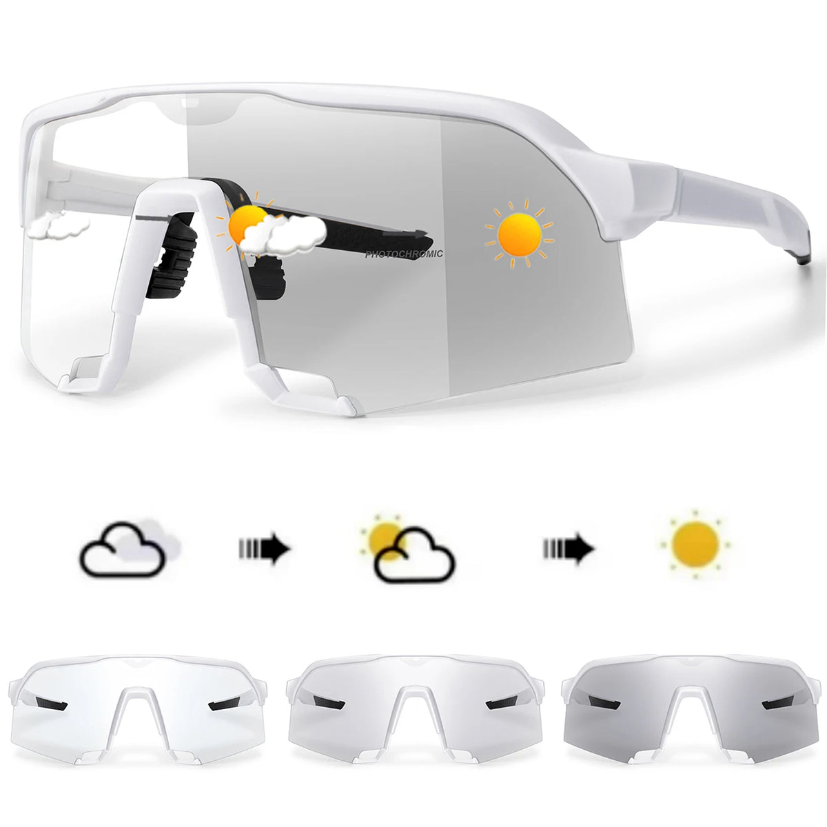Photochromic Sunglasses for Men Women Outdoor Mtb Bicycle Cycling Running Eyewear Windproof Goggles Oversize Shades