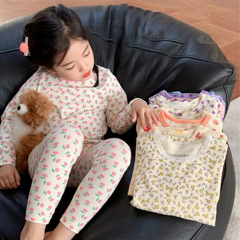 Children Home Clothing Set 2-8 Year Old Girls Fashionable German Velvet Pajamas Autumn and Winter Two Piece Set of Warm Pajamas